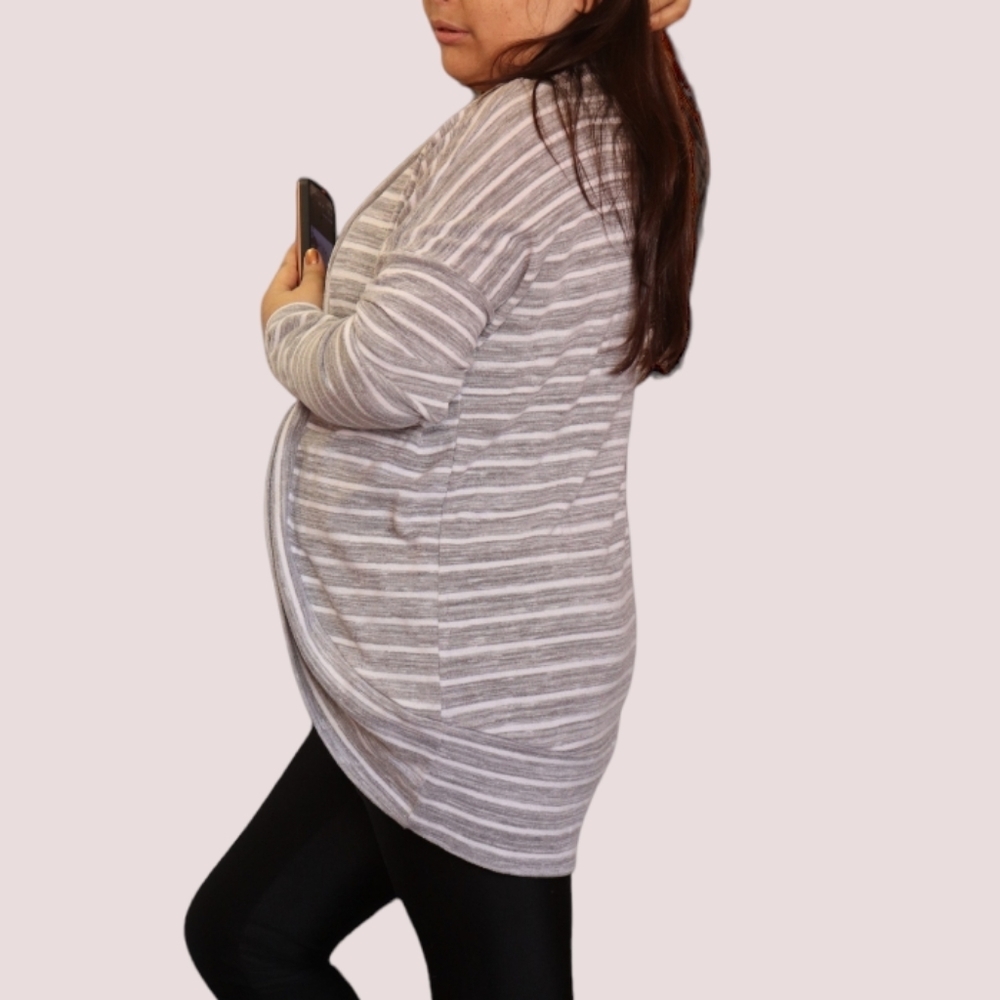 🎊3 FOR $10  ARDENE WOMENS L/G WHITE & GREY STRIPED CARDIGAN